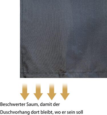 Штора для душу YISURE 150x150 см чорна, текстильна, поліестер, з металевими люверсами, машинне прання