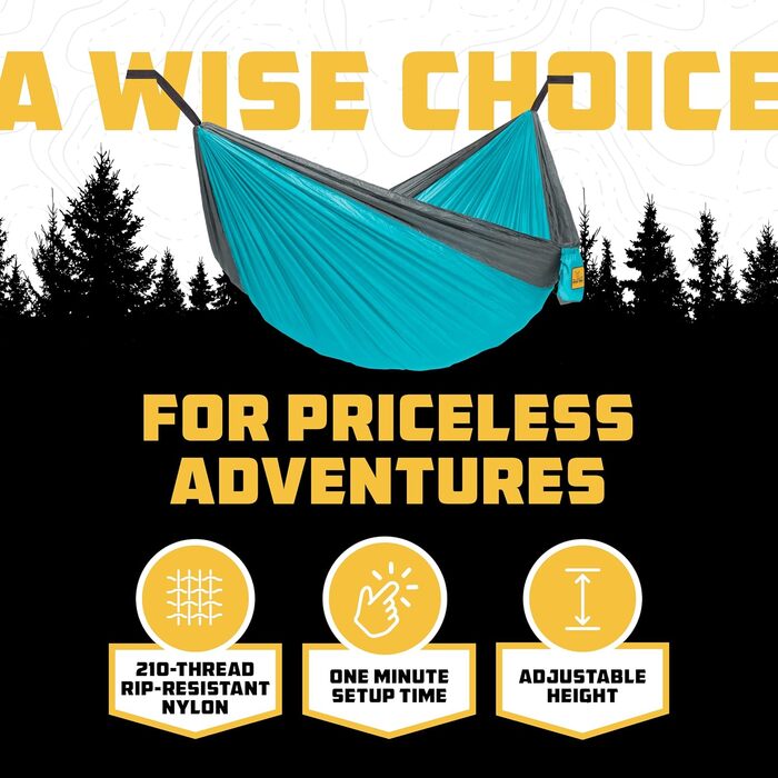 Гамак Wise Owl Outfitters для 1 особи - легкий туристичний гамак до 180 кг (синьо-зелений) + кріплення та карабіни