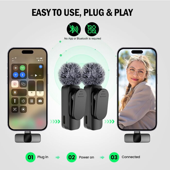 Бездротовий петличний мікрофон з 4 режимами запису для телефону, iPhone, Android та ПК – міні-мікрофон для відео, Vlog, TikTok, YouTube, стрімінгу та інтерв'ю L3