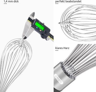 Міксер кухонний U-Taste, 30 см, з нержавіючої сталі 18/10, 12 гнучких дротів, силіконовий ручка, для тіста та соусів (Чорний)