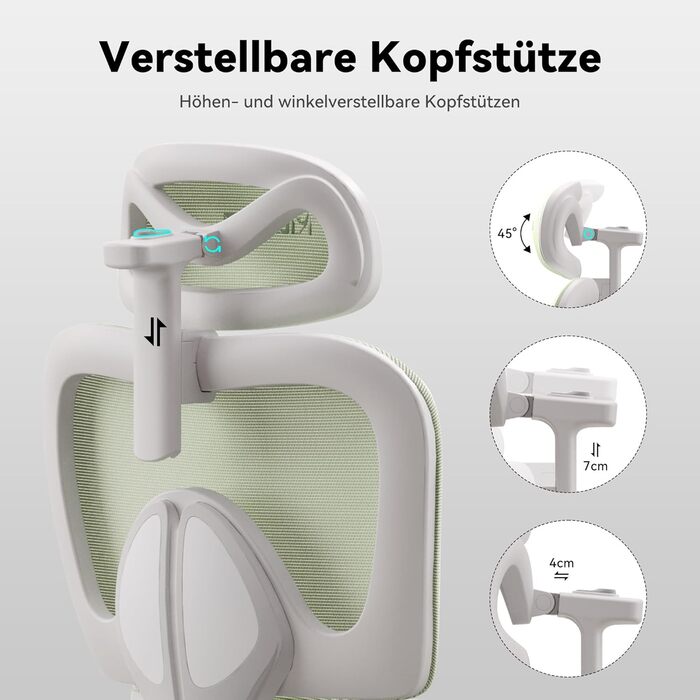 Ергономічне крісло для офісу Musso E600SE з регульованою поперековою підтримкою, 3D-підлокітниками та підголівником, з підніжкою, для жінок, захист спини, зелене