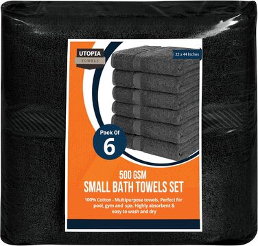 Utopia Towels - 6-Pack medium-sized bath towels made of 100% cotton with hanging loops, 60x120 cm shower towels, soft and absorbent towels (Black)