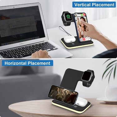 Зарядна станція 3-в-1 для Apple Watch та iPhone: бездротова зарядка для iPhone 16/15/14/13/12/11/Pro/Max/X/8/Plus та Apple Watch 10/9/Ultra/8/7/6/SE/5/4/3/AirPods Pro 4/3/2