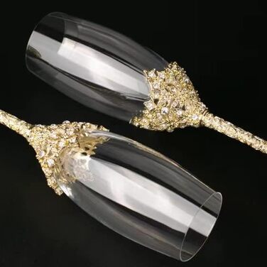 Кельхі Шампанське - склянка з кришталю, металева основа з кристалами, набір для нареченого та нареченої, весілля, свята, дня народження, банкету та подарунків, 2 шт (Золото)