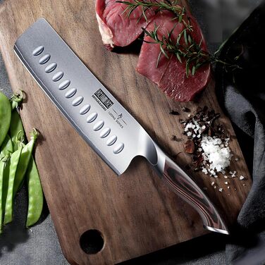 HOSHANHO 8-Piece Knife Set with Wooden Block - Professional Stainless Steel Kitchen Knife Set - Chef's Knife Set for Kitchen (18cm Nakiri Knife, Silver)