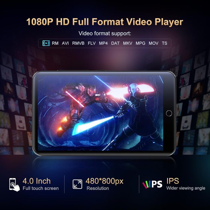 MP3 плеєр Oilsky 80GB з Bluetooth, WiFi та Android 9.0, 4