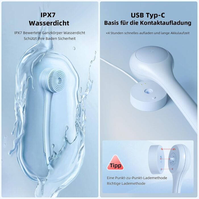 Електрична щітка для спини, м'яка ексфоліація, перезаряджається, довга ручка для душу, допомога у нанесенні крему на спину для жінок, чоловіків, людей похилого віку, глибоке очищення для всіх типів шкіри, хороша піна - Рожева (Небесно-блакитна)