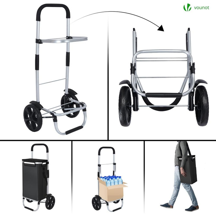 Складна господарська сумка-візок VOUNOT 50 л з алюмінію, водонепроникна з термовідділенням, великі колеса з бризковиками, чорна