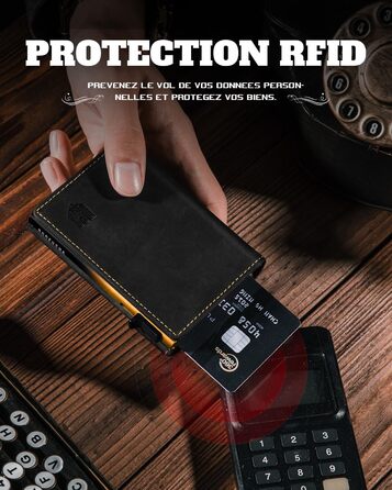 Портмоне чоловіче DODENSHA MagSnap Slim з відділенням для монет, RFID захистом, на 10+ карт, чорно-червоне (чорно-жовте)