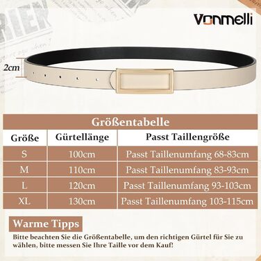 Жіночий ремінь VONMELLI вузький двосторонній шкіряний, чорний/бежевий, 120 см (талія 93-103 см) для суконь, джинсів, штанів із золотою пряжкою