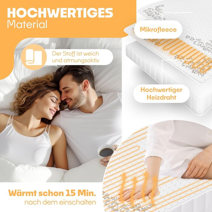 Електрична ковдра KESSER® з автовимкненням та пультом керування | Ковдра з 3 рівнями нагріву | Підігрівач для ліжка, матрацу | Тепла ковдра з м'якого флісу, білий колір - без візерунка (160 x 140 см)