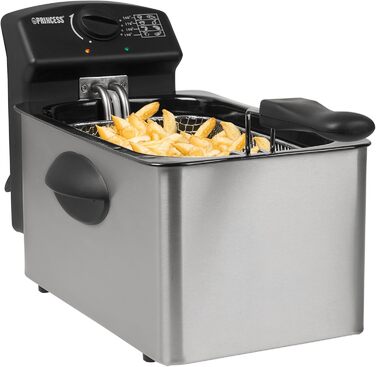 Princess Fritteuse – 2000 Watt, 4 Liter capacity, 800 g filling quantity, 4 people, thermostat, Cold Zone 182642, 01.182642.01.001, Silver