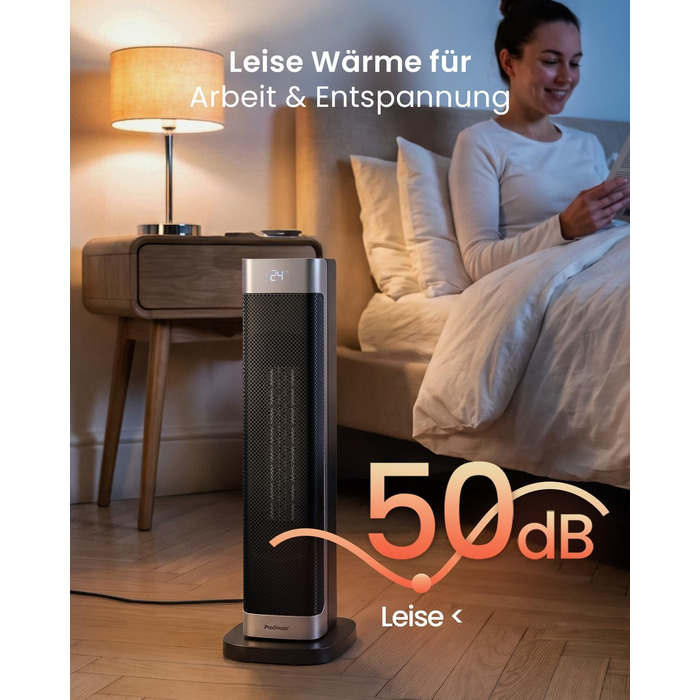 Керамічний тепловентилятор-тумба Pro Breeze ThermaCube Plus 2200W з термостатом, дистанційним керуванням та функцією обертання 65°, Eco-режим, захист від перекидання