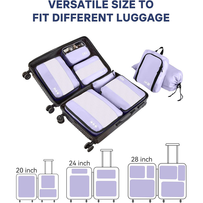 Органайзер для валізи MURISE, 8 шт. - Packing Cubes для подорожей, набір для організації речей у валізі (фіолетовий)