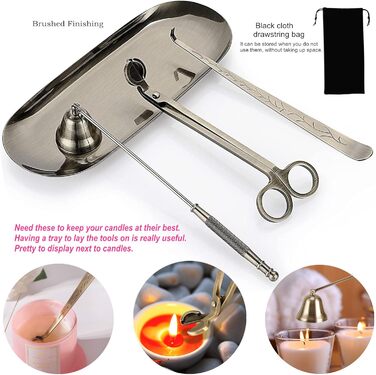 VISIKOM 4-in-1 Wick Trimmer Set Candle Snuffer Candle Accessory Set with Tray Bronze Candle Care Tool Kit Wick Cutter Birthday Gift for Candle Lovers Gifts for Women
