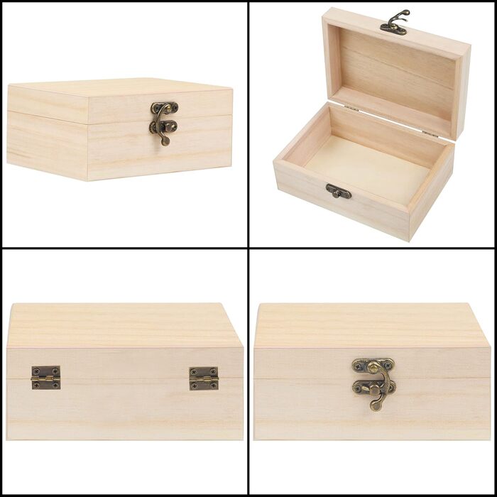 BELLE VOUS Natural Wooden Boxes (Pack of 6) - 5.8 x 4.0 x 2.5 inches - Blank Wooden Boxes with Hinged Lid & Front Closure - Jewelry Boxes to Decorate, Craft & Hobbies