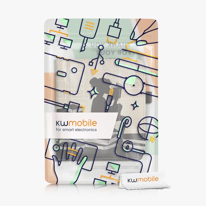 Чохол-книжка kwmobile для Pocketbook Era/Era Color з кишенею та петлею для руки - з дизайном 'Читаюча жінка' чорно-бежевий