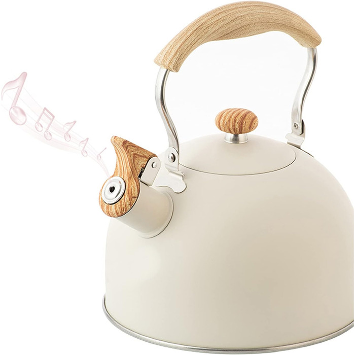 Чайник-заварник з металофоном та ергономічною ручкою, нержавіюча сталь, для всіх плит (газових, індукційних, дров'яних), колір бежевий