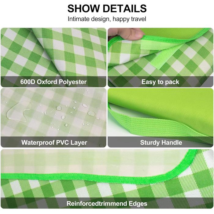 Плед для пікніка Reakoo 200x300 см, водонепроникний килим для пляжу XXL, з ручкою, антипісочний, пральний для кемпінгу, парку, саду