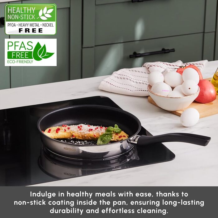 Набір кухонного посуду Karaca Biogranit Blackgold 12 предметів | Покриття з антипригарним ефектом | Стійкий до подряпин | Здоровий та екологічний | Енергоефективний | Елегантний дизайн | Легко миється (24 см, Сірий)