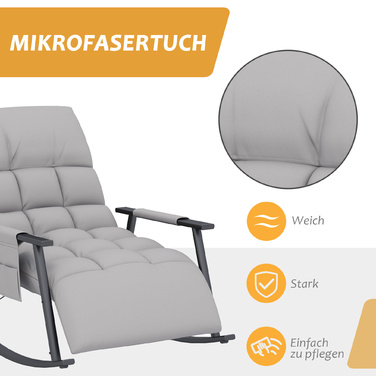 HOMCOM Rocking Chair with Adjustable Backrest & Footrest, Side Pocket, Microfiber Upholstery, Metal Frame, Grey