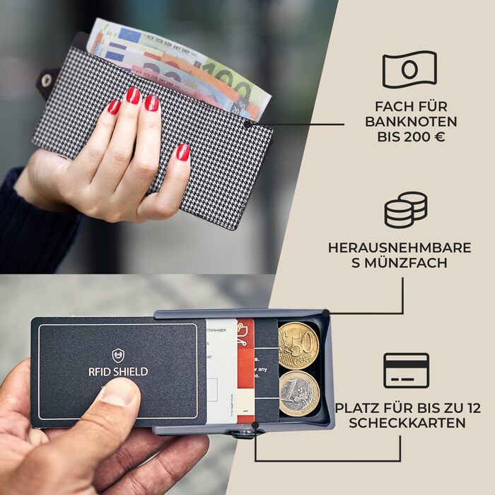 Чоловічий гаманець Slimpuro з RFID захистом, шкіряний гаманець для чоловіків та жінок з відділенням для монет, на 12 карт, візерунок Houndstooth, чорний