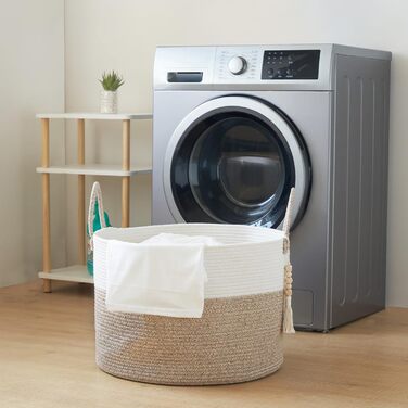 YOUDENOVA Woven Laundry Basket Large 65L Basket Storage Basket Blanket Toy Basket for Living Room Children's Room Storage Basket Laundry Collector 50x33 Brown