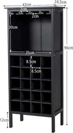 RELAX4LIFE Wine Rack Pine Wood, Wine Cabinet with Wine Glass Holder, Wine Holder for 20 Bottles, Wine Stand for Kitchen, Bottle Shelf for Wine & Drinks, Large Storage 42 x 24.5 x 96 cm (Black)