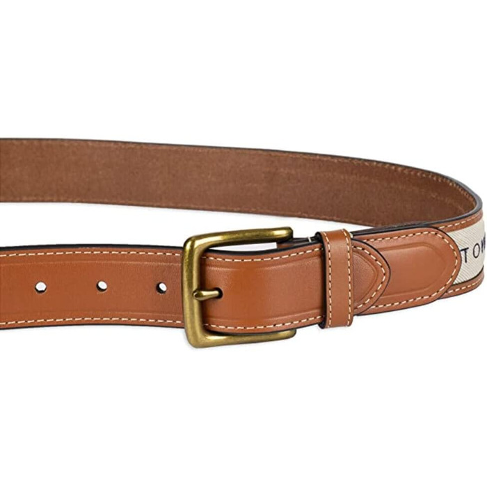 Чоловічий шкіряний ремінь Tommy Hilfiger з тканинною вставкою та класичною пряжкою, 42 розмір, Хакі