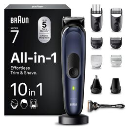 Braun Series 7 All-in-One AIO7545 – Триммер для бороди, волосся та тіла 10 в 1, сірий, акумулятор 120 хв, 14 насадок (0.1-21 мм), водонепроникний