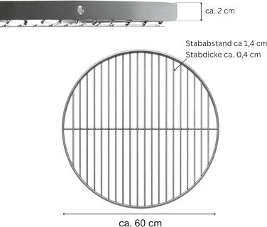 Німецький гриль-рошток з нержавіючої сталі AISI 201, діаметр 60 см. Круглий рошток для гриля, мангалу та вогнища. Харчовий, стійкий до корозії, гладка поверхня, легко миється.