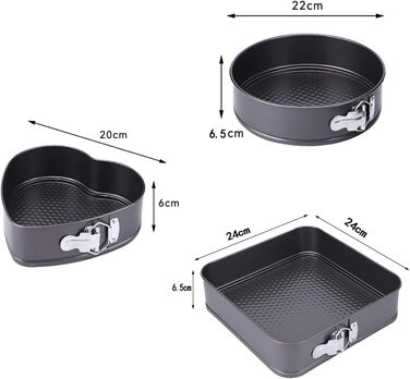 Набір форм для випічки Springform Set Eozfly, антипригарне покриття, BPA-Free, знімний дно, 20/22/24 см