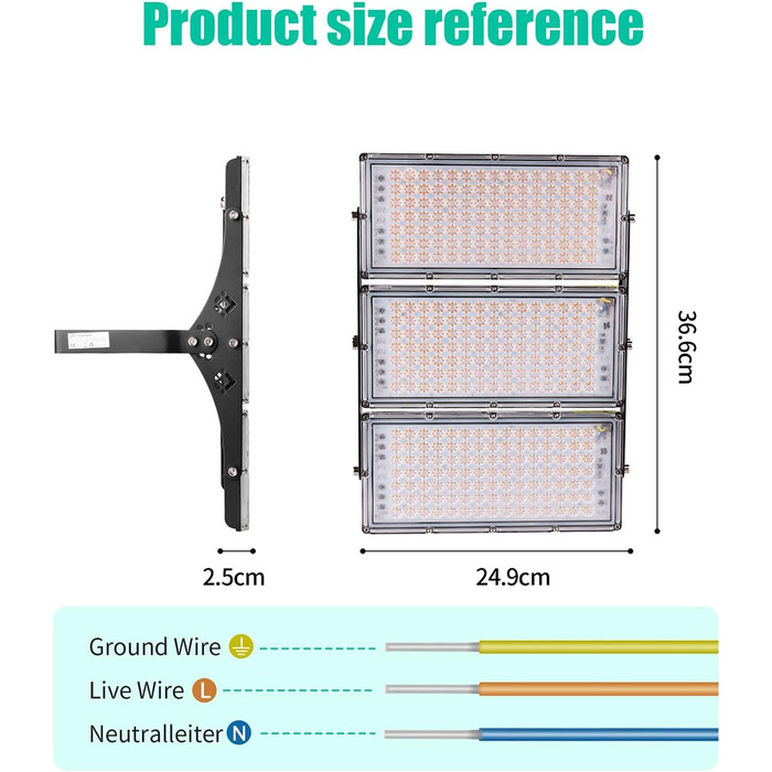 300W LED Floodlight 30000LM Spotlight, 3000K Warm White Floodlight - IP65 Waterproof Floodlight Outdoor Wall Lights for Garden, Terrace, Garage, Sports Field, Factory, Workshop