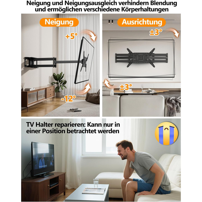 Настінне кріплення для телевізора Heavy Duty XXXL 60-120 дюймів, поворотне, з регулюванням нахилу, до 125 кг, VESA 200x100-600x400 мм