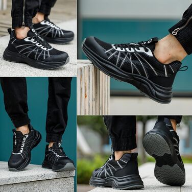 Черевики робочі чоловічі та жіночі, спортивні, з металевим носком, неслизькі, дихаючі, захисні (41 EU, чорний)