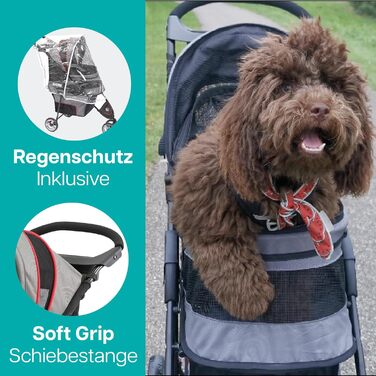 Buggy Innopet Avenue: Легкий візок для собак та котів сірого/червоного кольору - компактний, з дощем, з ліштою та кошиком для зберігання