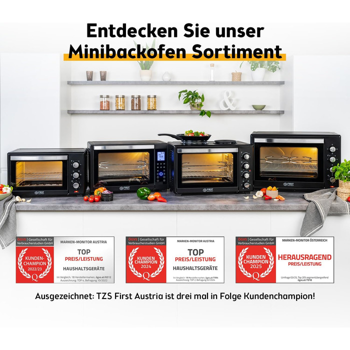 Міні-піч TZS First Austria Digital 30L 1600W з регулюванням температури, таймером та аксесуарами - для кухні та кемпінгу