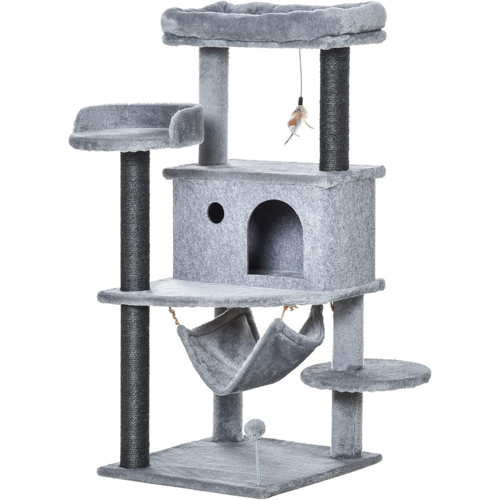 Кігтеточка PawHut для котів з тунелем, гамаком та платформами, 48x48x107 см, сіра