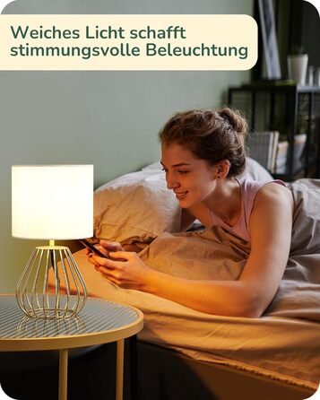 EDISHINE Настільна лампа, сучасний дизайн, індустріальний стиль, Е14 цоколь, вінтажна, для спальні/вітальні, бежево-чорна (льон + золото)