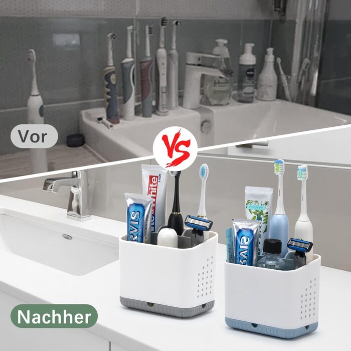 Тримач для зубних щіток електричних, органайзер для ванної кімнати, великий, антиковзний, з регульованими перегородками (синій, білий)