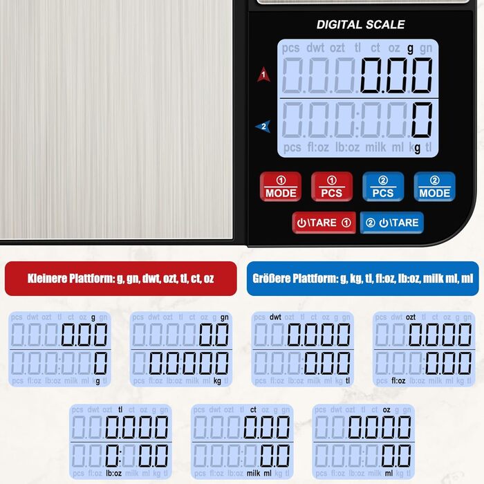 Кухонні ваги Diyife з двома платформами, 10 кг/1 г та 500 г/0.01 г, цифрові, з функцією тарування, підрахунку, автовимкнення, для кухні, ювелірних виробів, випічки та приготування їжі, з батарейками