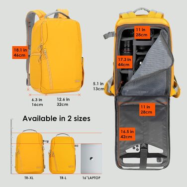 Рюкзак для камери Tarion TR-XL жовтий, водонепроникний, для DSLR з відділенням для ноутбука 15.6 дюймів та дощовиком