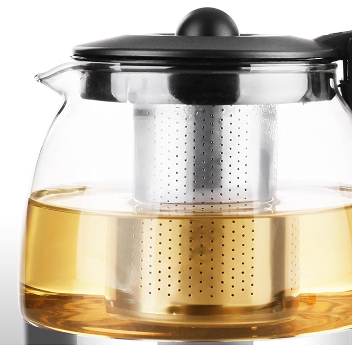Чайник Lovegrace зі скла та нержавіючої сталі з ситом 1250 мл - термостійкий, придатний для миття в посудомийній машині, з фільтром з нержавіючої сталі, чайник зі скляним ситом, прозорий