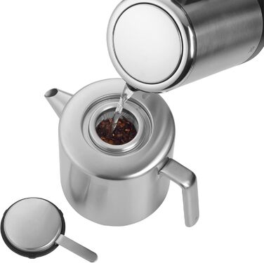 WMF Kult Teapot with trivet, 3-piece, Teapot 1.2l, infuser insert, trivet, Cromargan stainless steel brushed, for hot and cold drinks, 1.2 L, 06.3122.6030