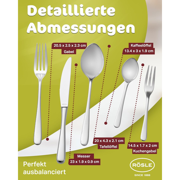 RÖSLE PASSION Cutlery Set for 12 People – 60-Piece Highly Polished Stainless Steel 18/10 Cutlery Set – Premium Dinnerware Set, Dishwasher Safe, in Elegant Gift Box 60-Piece Dinnerware Set