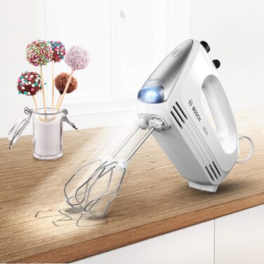 Bosch Home Appliances MFQ25200 CleverMixx Spotlight Hand Mixer, 500 W, LED Lighting, 4 Speeds, White/Silver