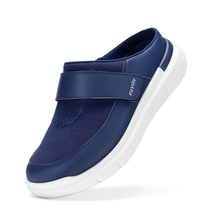 Домашні тапочки чоловічі FitVille для літніх людей з липучкою, розмір 41-50 (49/50 EU, широкі, темно-сині)