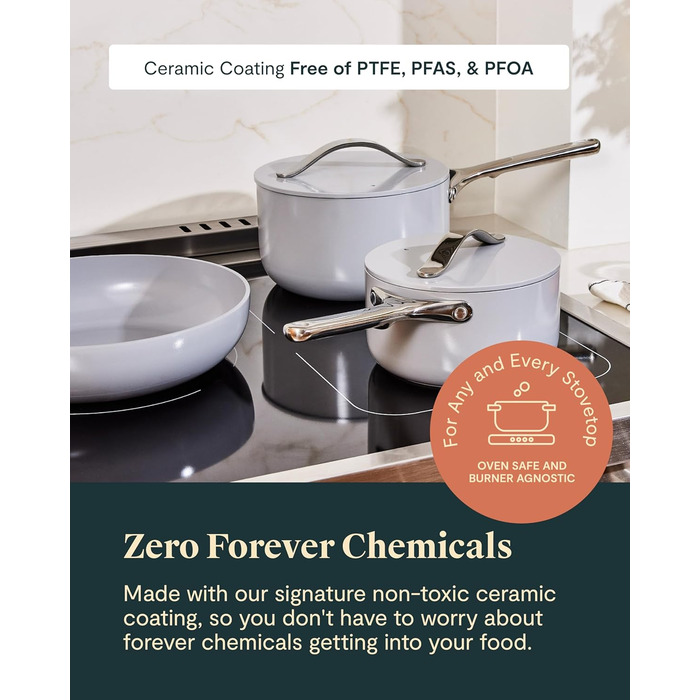 Набір посуду з антипригарним покриттям Caraway (12 предметів): каструлі, сковороди, без PTFE та PFOA, для всіх плит, сумісний з духовкою