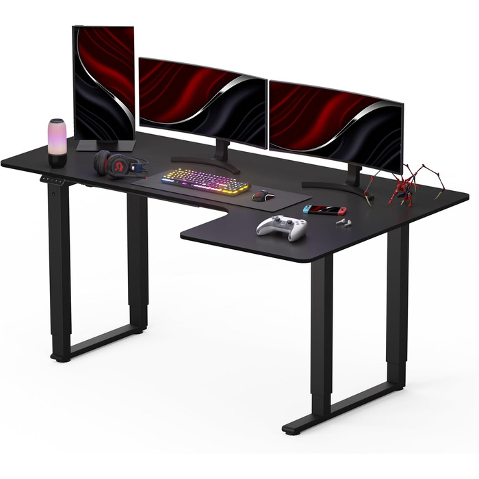 Adjustable Height Desk (180x110cm) - L-Shaped Standing Desk with Dual Motor & Memory Function (White/Black)