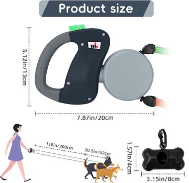 Автоматична висувна собача шлейка Makife Dual Doggie - 3м для малих та середніх собак, 15 шт. пакетів для збору відходів